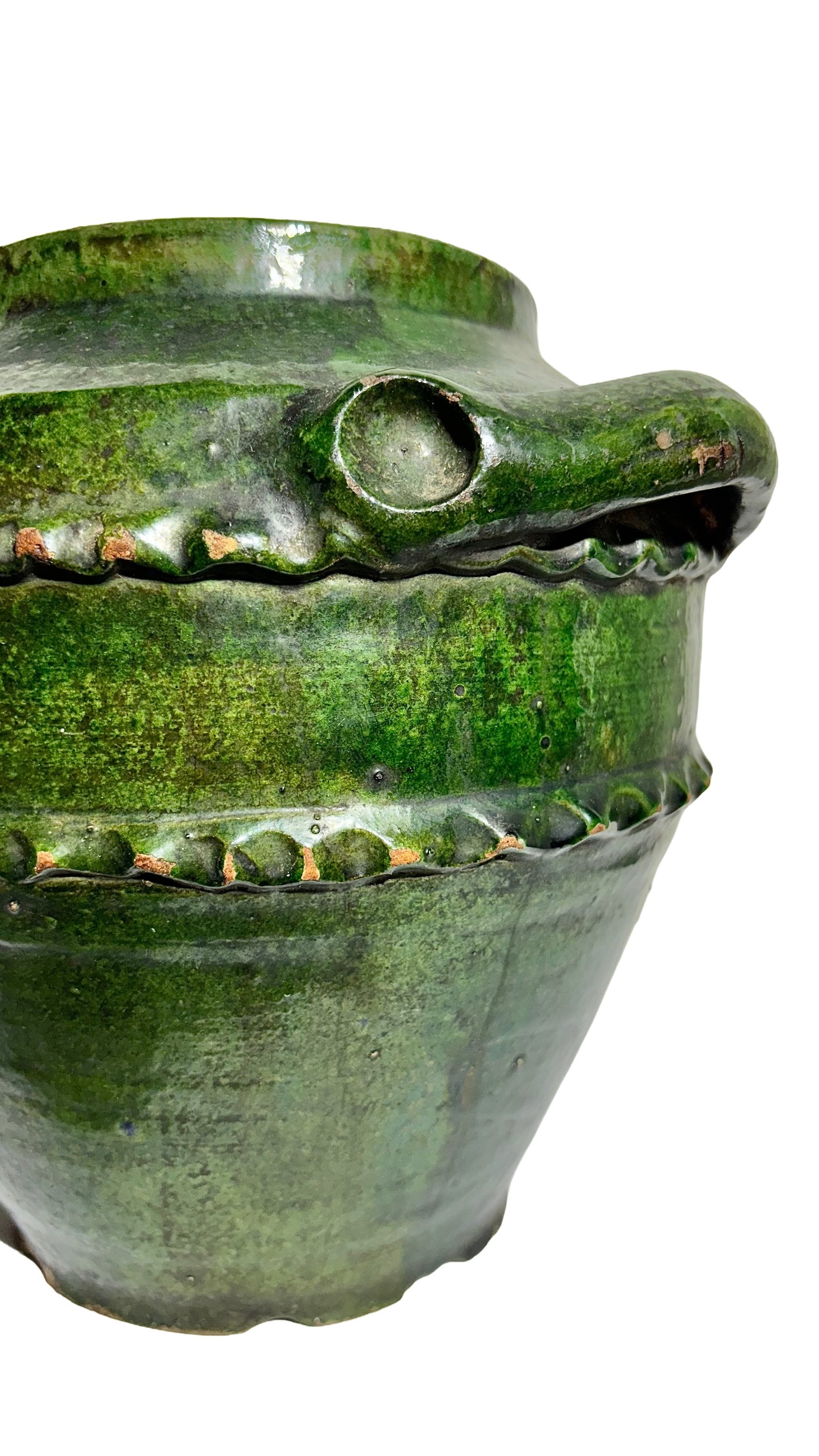 Handcrafted Italian Green Terracotta Vase with Raised Detail