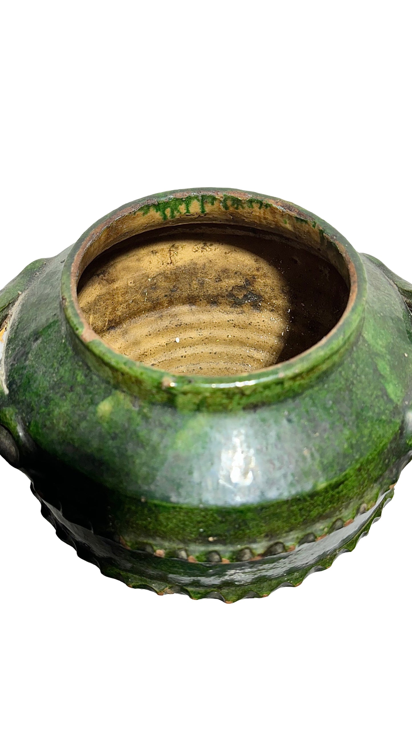 Handcrafted Italian Green Terracotta Vase with Raised Detail