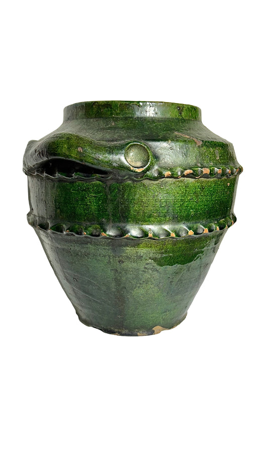 Handcrafted Italian Green Terracotta Vase with Raised Detail