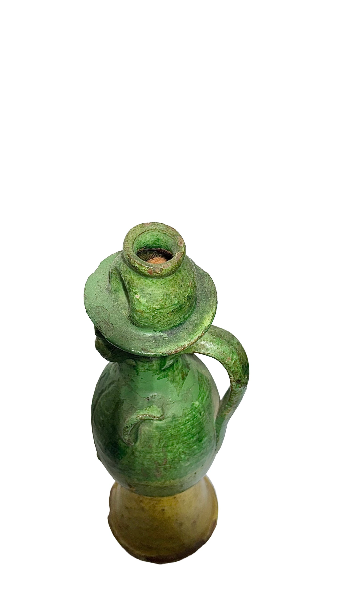 Vintage Italian Green Candle Holder Figurine – Ceramic with Hat Detail