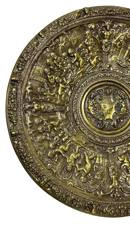 Rare Ornate Brass Decorative Plate – Hand-Tooled in Italy