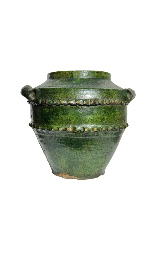 Handcrafted Italian Green Terracotta Vase with Raised Detail