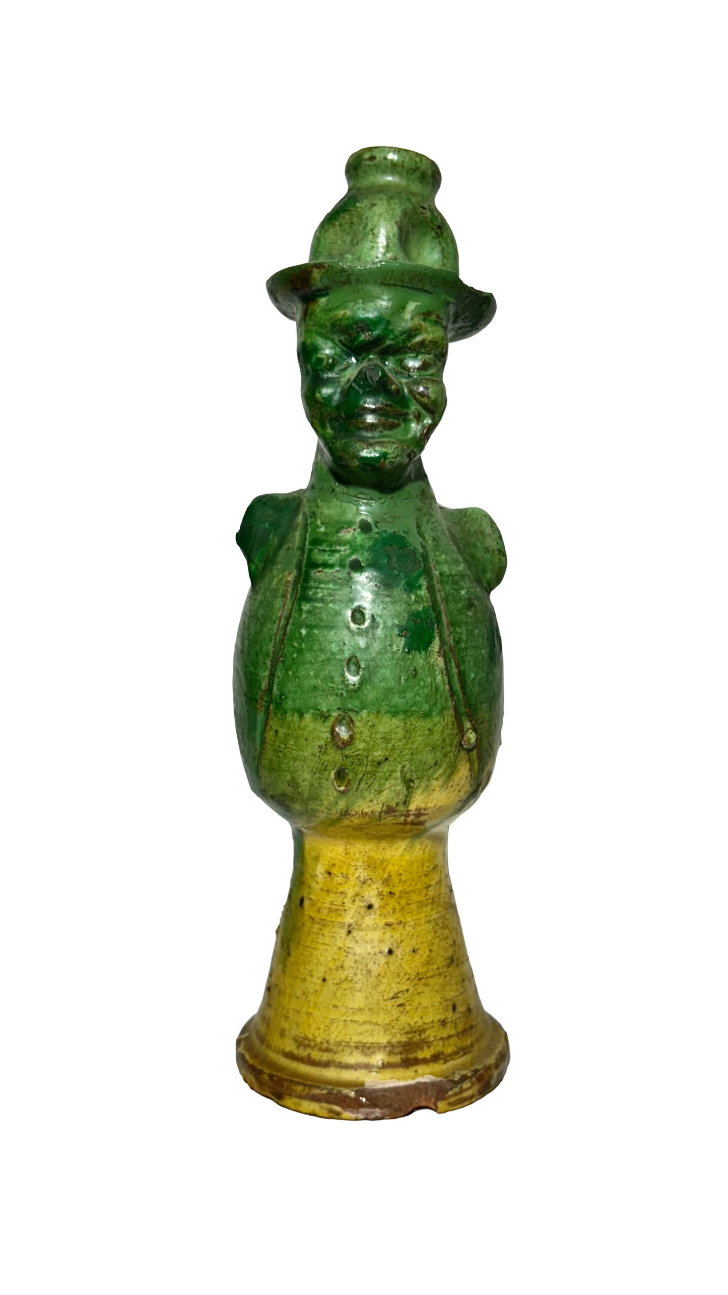 Vintage Italian Green Candle Holder Figurine – Ceramic with Hat Detail