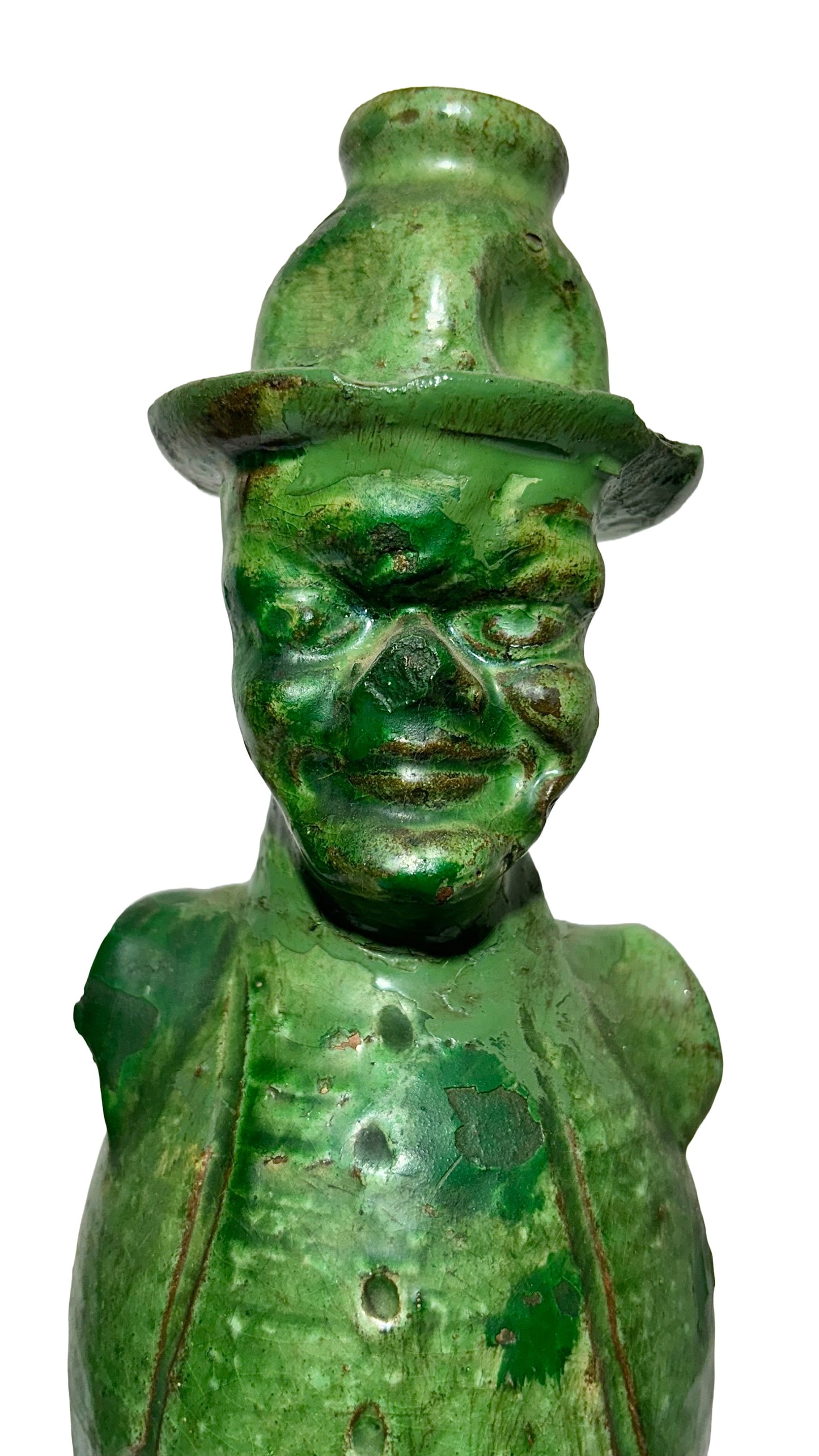 Vintage Italian Green Candle Holder Figurine – Ceramic with Hat Detail