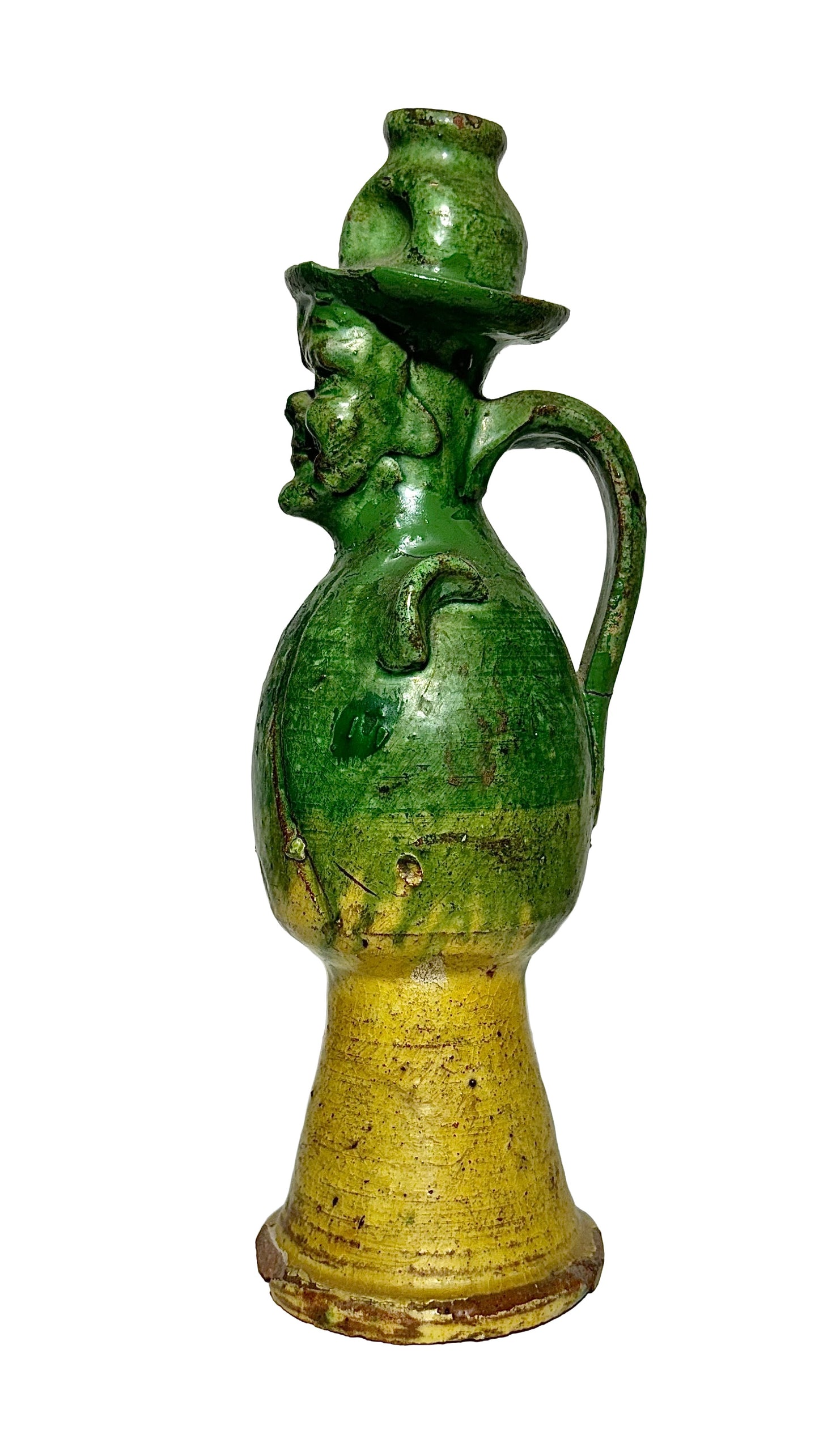 Vintage Italian Green Candle Holder Figurine – Ceramic with Hat Detail