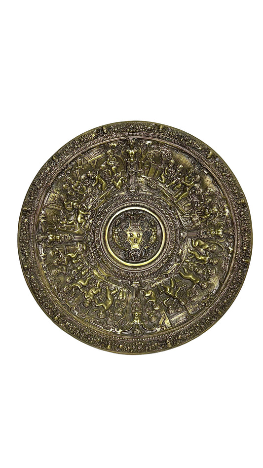 Rare Ornate Brass Decorative Plate – Hand-Tooled in Italy