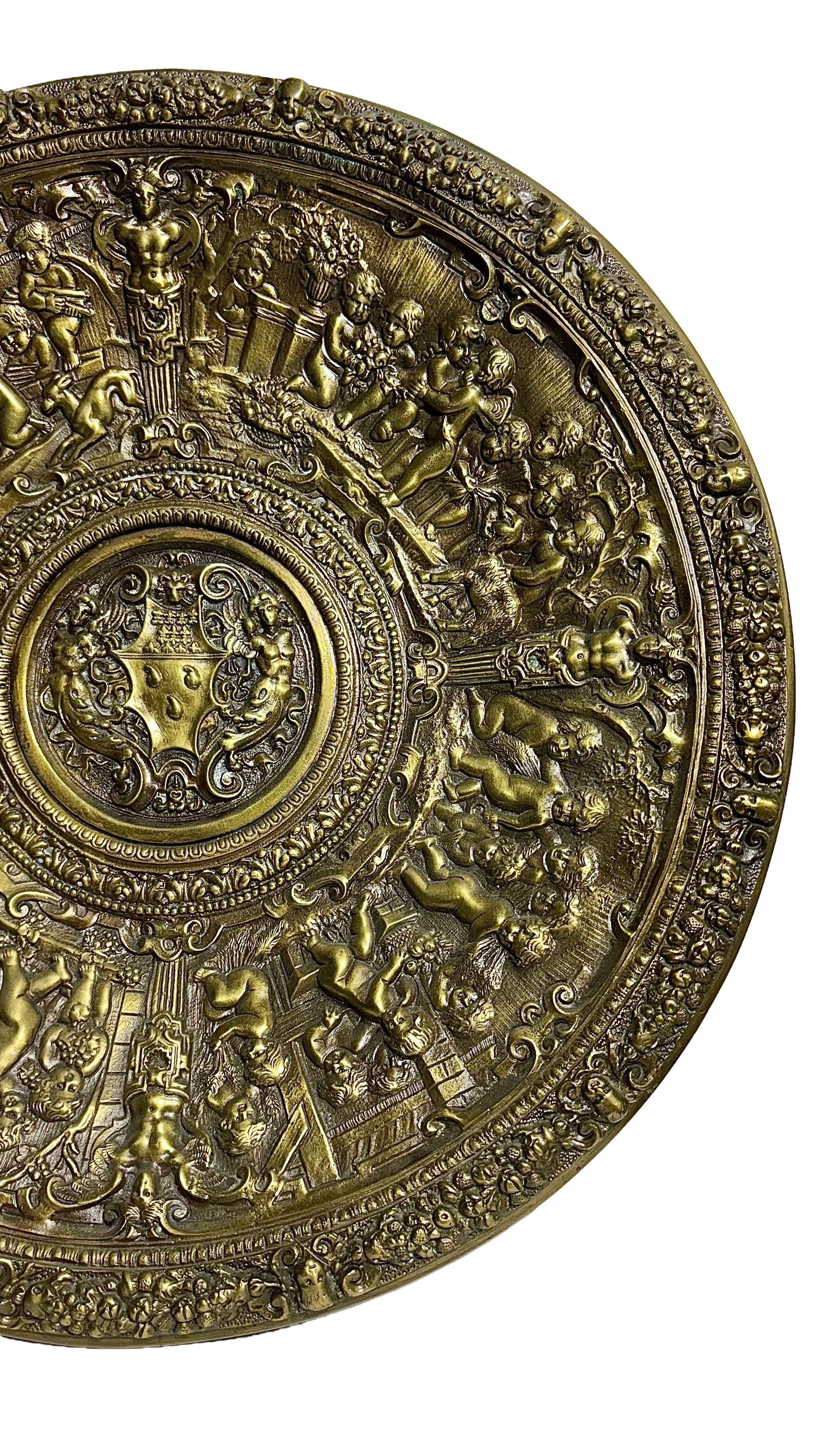 Rare Ornate Brass Decorative Plate – Hand-Tooled in Italy