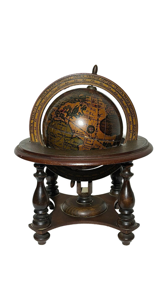 Antique Wooden Globe with Italian Script – Rare Decorative Object