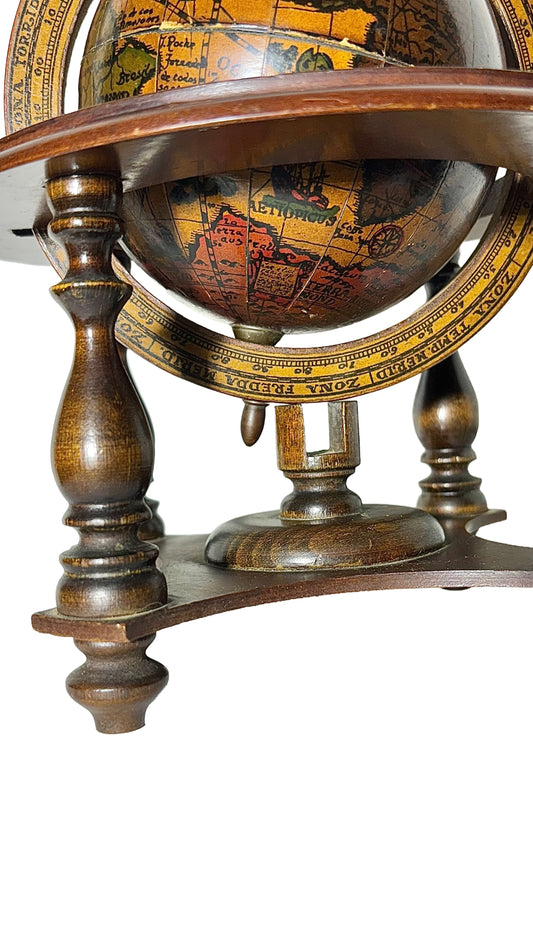 Antique Wooden Globe with Italian Script – Rare Decorative Object