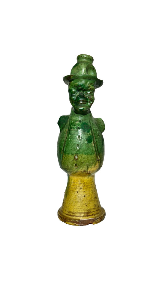 Vintage Italian Green Candle Holder Figurine – Ceramic with Hat Detail