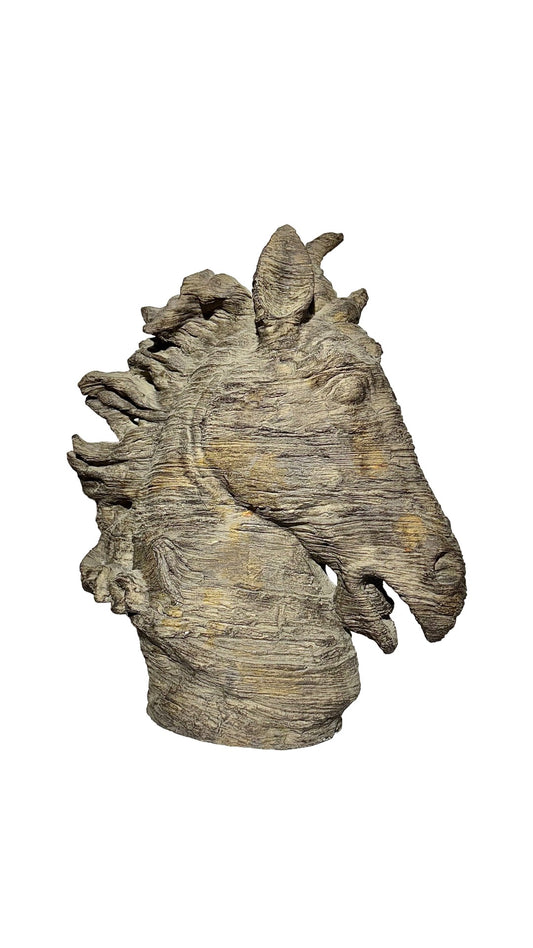 Vintage Italian Hand-Carved Wooden Horse Head Sculpture